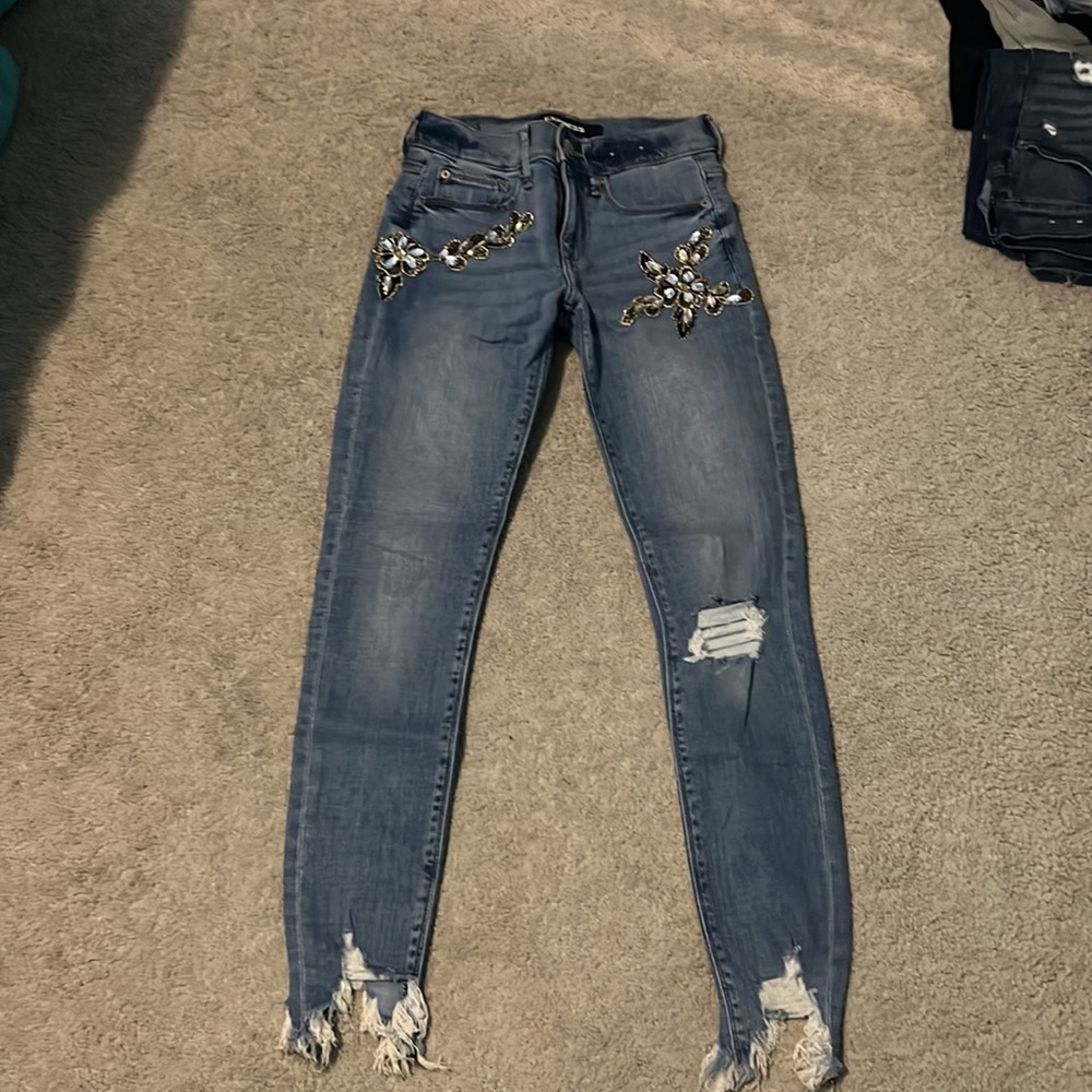 Express 00 ankle mid rise denim leggings